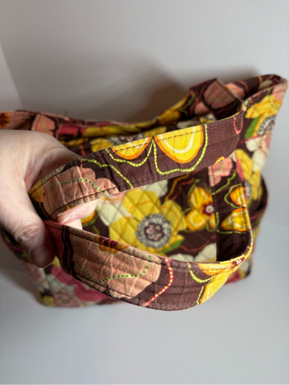 Vera Bradley Quilted Floral Tote in Yellow, Pink & Brown - Picture 5 of 5
